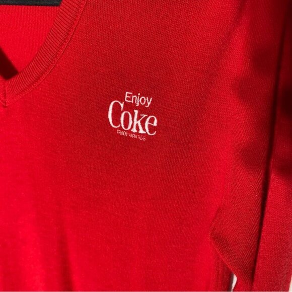 Vintage Coca Cola Red Acrylic Knit V Neck Pullover Light Sweater S - Picture 6 of 14